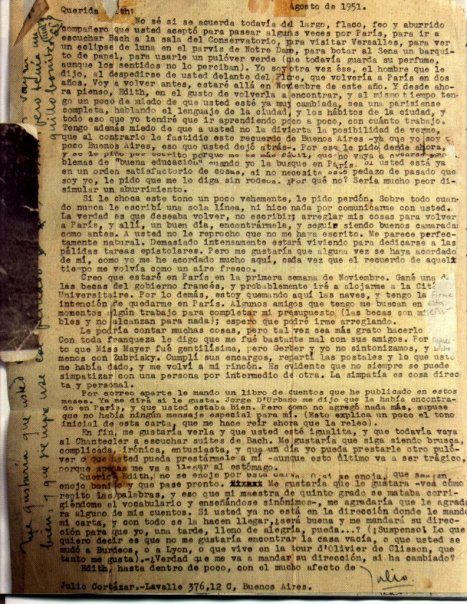 Carta manuscrita de Cortázar